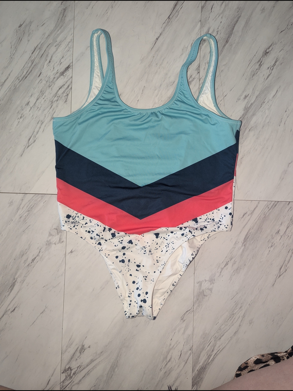chubbies Aqua, Navy & Coral Colorblock One-Piece Swimsuit